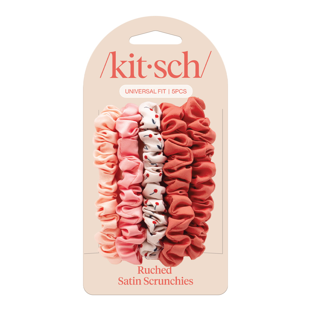 Cherry Blossom Ruched Satin Scrunchies 5Pc Set
