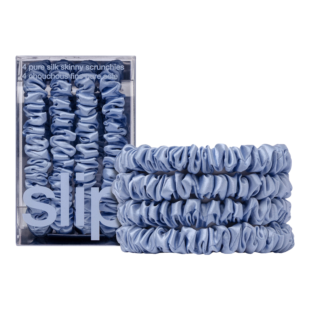 4 Pure Silk Skinny Scrunchies - Cornflower