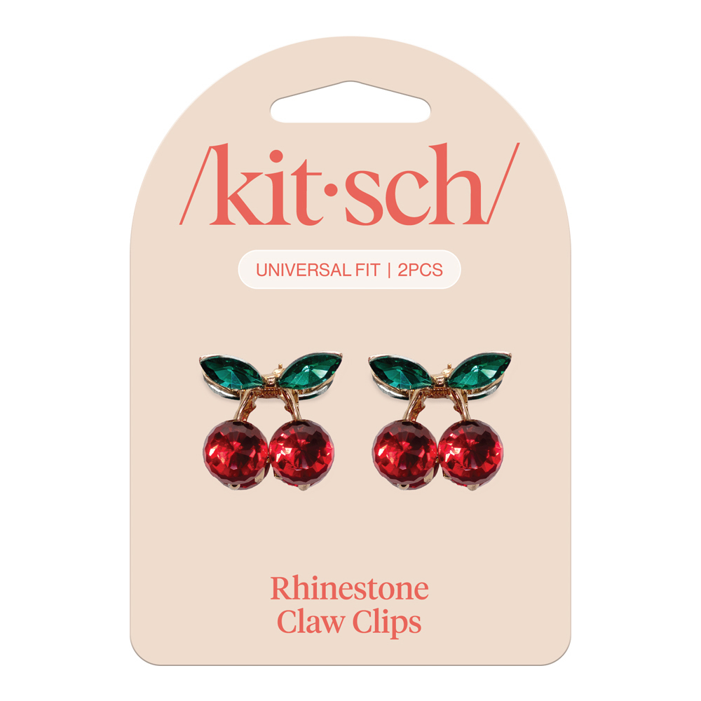 Cherry Rhinestone Mini Claw Clips 2Pc Set